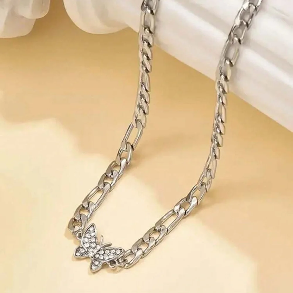 Silver Plated Stainless Steel Butterfly Charm Chain Necklace - Picture 4 of 4
